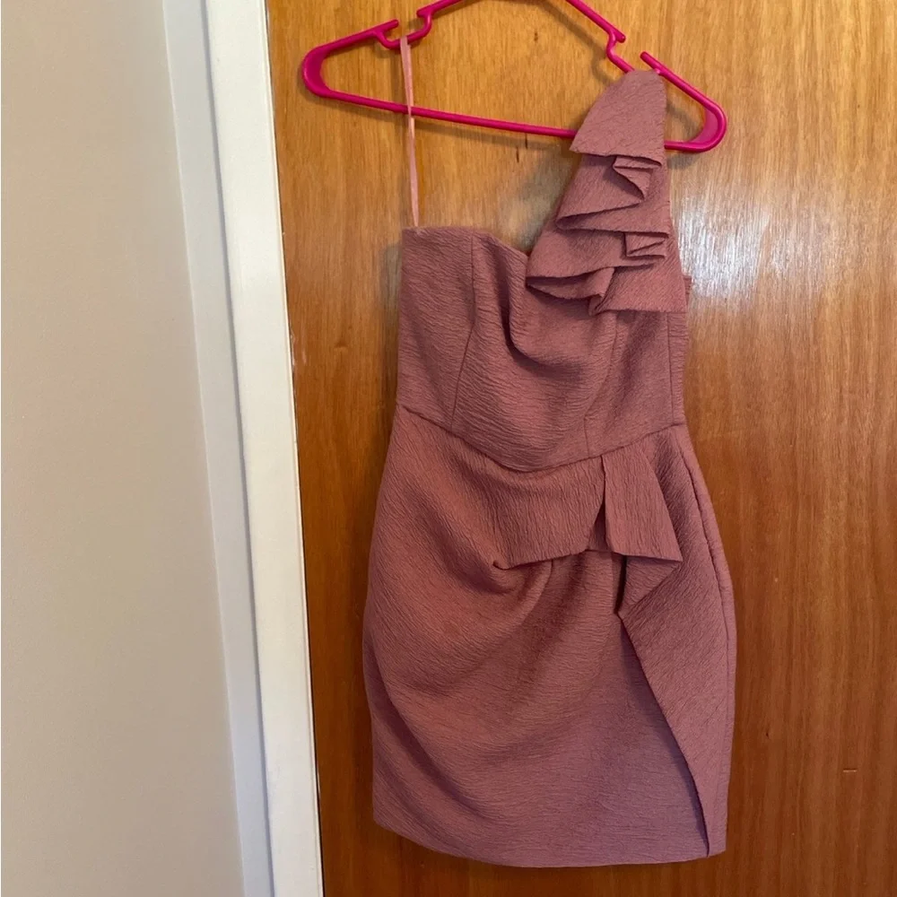 BCBG MAXAZRIA Dusty Rose One Shoulder Audrey Dress - Picture 2 of 7
